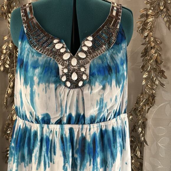 Lane Bryant Blue White Beaded Maxi Dress | Plus Size 22 | Boho Beach Resort Vibe - Picture 8 of 15